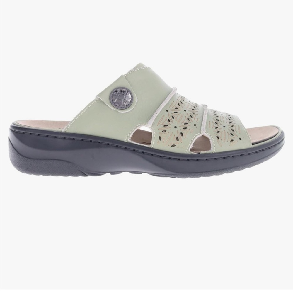 Propet Sage Green Mules with Cutout Design